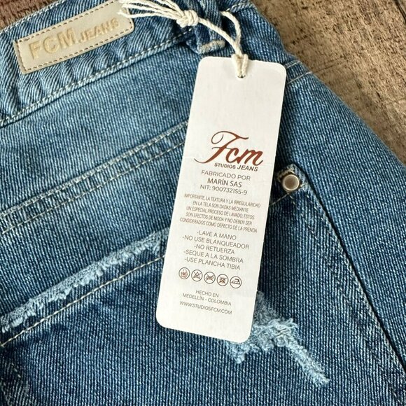 FCM jeans womens distressed skinny denim jeans in medium wash blue - Picture 7 of 10